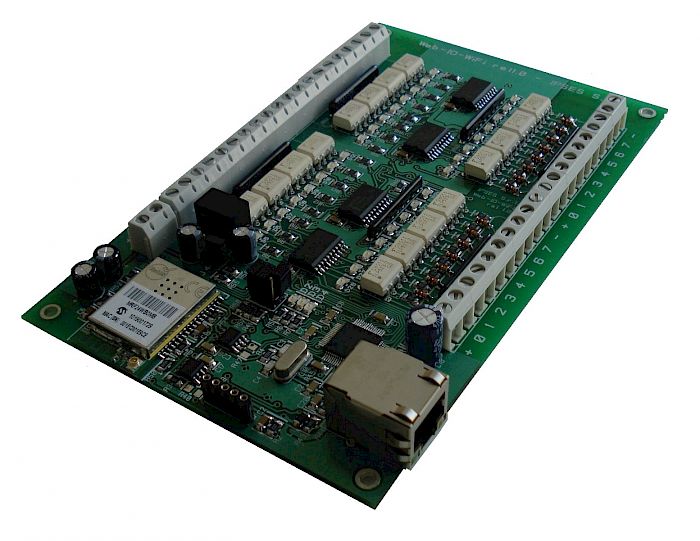 IPSES Srl - WEB-IO-WiFi: Input/output Card with 16 inputs and 16 outputs, Ethernet and WiFi interfaces, integrated WEB, telnet and SNMP servers
