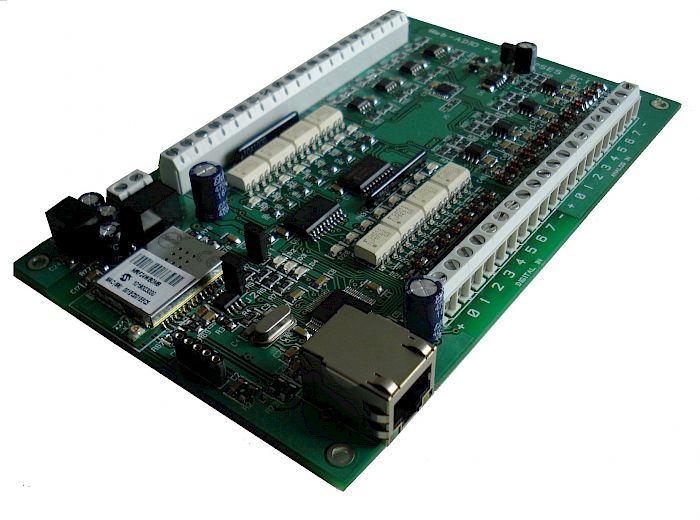 IPSES Srl - WEB-ADIO-WiFi: Input/output Card with 8 analogical and 8 digital inputs and 8 analogical and 8 digital outputs, Ethernet and WiFi interface, WEB, telnet and SNMP servers