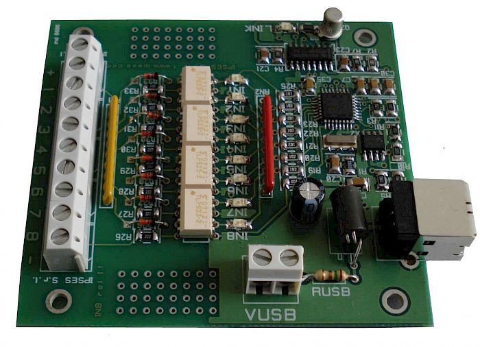IPSES Srl - IN8: scheda di controllo con 8 ingressi optoisolati e interfaccia USB